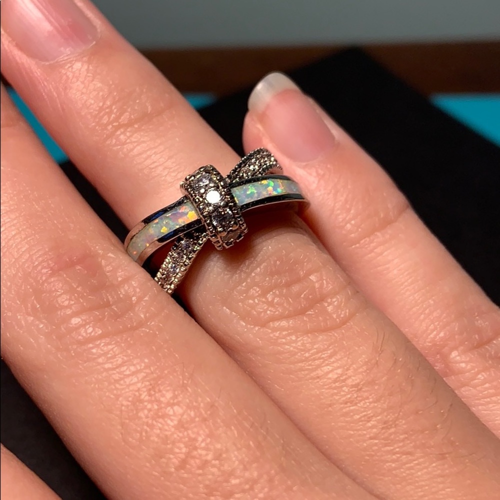 Created opal and rhinestone ring